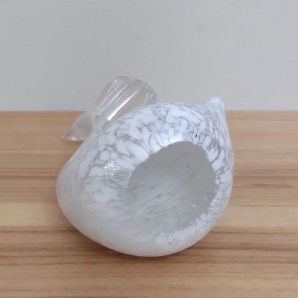 Vintage White Iridescent Lustre Spotted Swan Solid Glass Figurine Paperweight